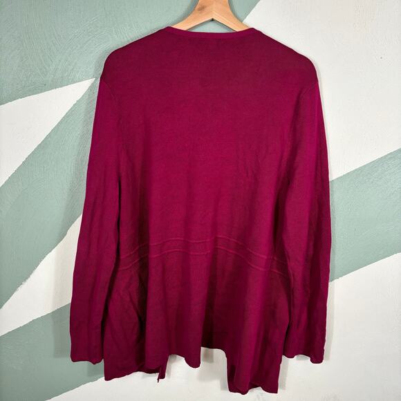 Talbots Cardigan Womens Size XL Burgundy Knitted Button Sleeve Open Front Comfy - Picture 10 of 10